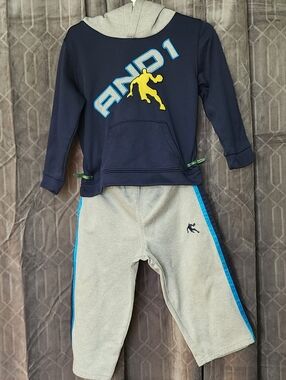 Boy's And1 Navy Hoodie & Gray Joggers with Bright Blue Trim